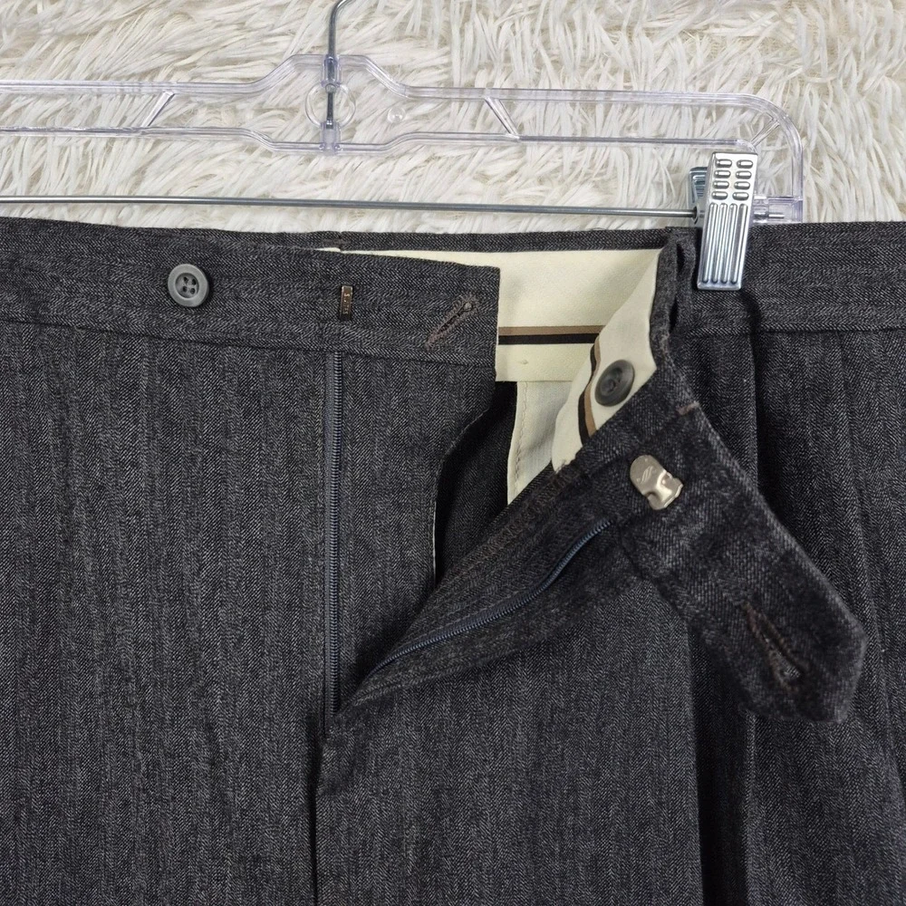 Vtg Slates Mens Charcoal Gray Pleated Cuffed Dress Pants Wool Blend 38x32